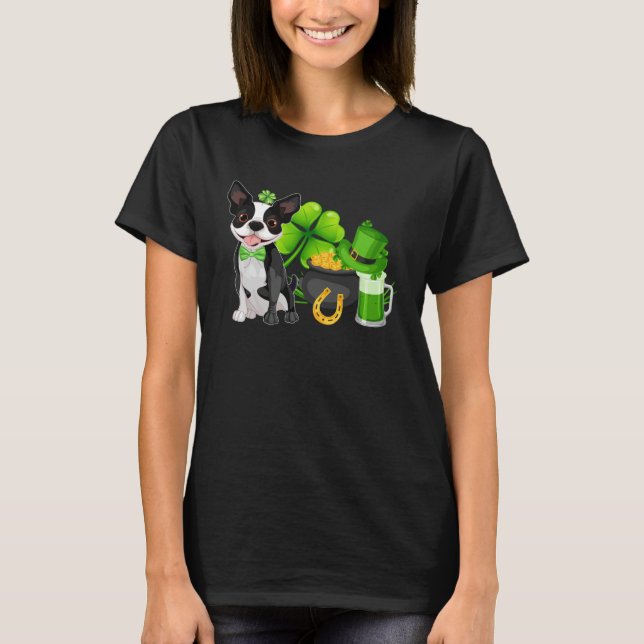 Camiseta Boston Terrier St Patrick s Day Irish C  Dog (Frente)