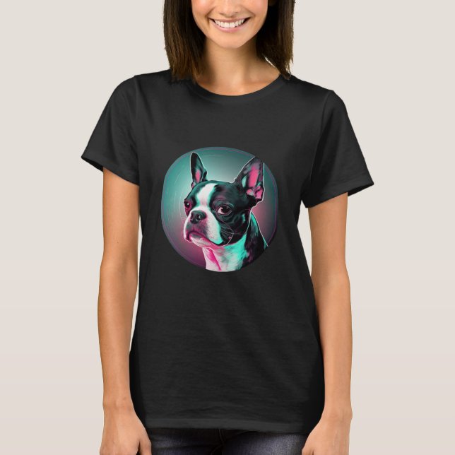 Camiseta Boston Terrier Synthwave 80s Retrowave Aesthetic (Frente)
