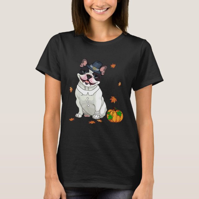 Camiseta Boston Terrier Thanksgiving Costume Pilgrim Turkey (Frente)