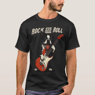 Camiseta Boston Terrier Tocando Violão Cachorro de Rock and