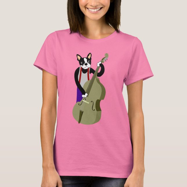 Camiseta Boston Terrier Upright Bass Player (Frente)