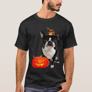 Camiseta Boston Terrier Witat Hat Halloween Dog Costume
