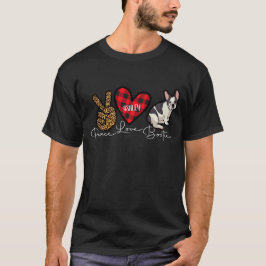 Camiseta Boston Terrier Xadrez Peace Love Cujo Cachorro