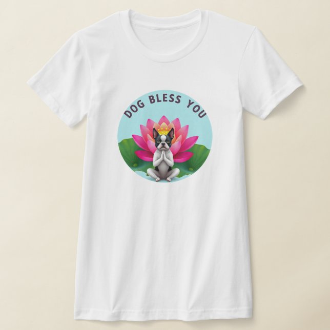 Camiseta Boston Terrier Yoga Cachorro Meditando Bendito Sej (Postura )