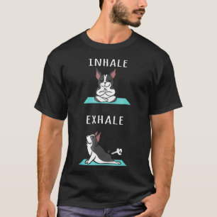 Camiseta Boston Terrier Yoga Inalar Cão Enalado Enalado En