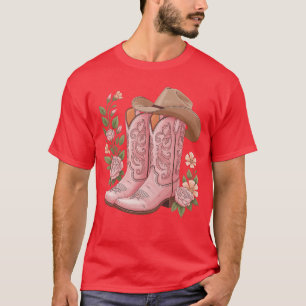 Camiseta bota de cowboy ocidental país cowgirl flores menin