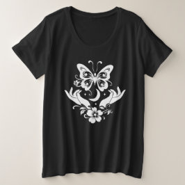 Camiseta Botânica Celestial Borboleta Mãos Abertas