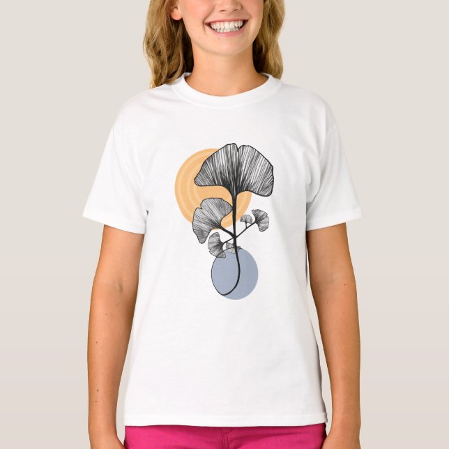 Camiseta Botânica de Folha de Ginkgo Moderna (Frente)