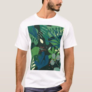 Camiseta Botânica Verde: Ilustração de Folhas Tropicais