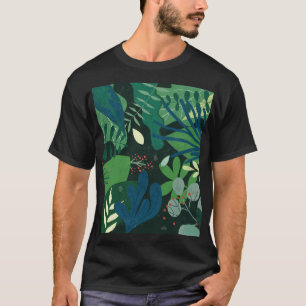 Camiseta Botânica Verde: Ilustração de Folhas Tropicais