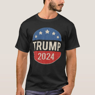 Camiseta Botão da Campanha Retroativa Trump 2024 Re-Eleve P