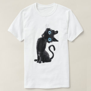 Camiseta Botão de Gato Negro Bonito Olhos de Memória Teto E