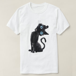 Camiseta Botão de Gato Negro Bonito Olhos de Memória Teto E