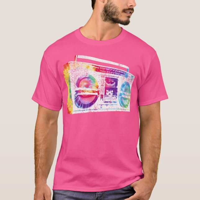 Camiseta Botão de Obra do Ghetto Blaster Radio Hip Hop Musi (Frente)