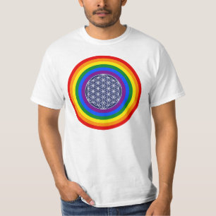 CAMISETA BOTÃO DE PAVILHÃO DA CINTA-CHUVA + FLOR DE VIDA