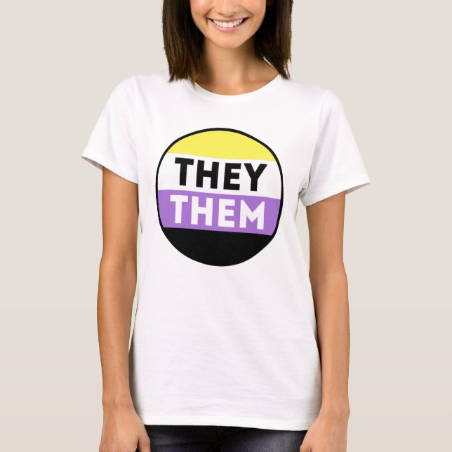 Camiseta Botão de Pronomes Não Binários - Eles Deles (Frente)