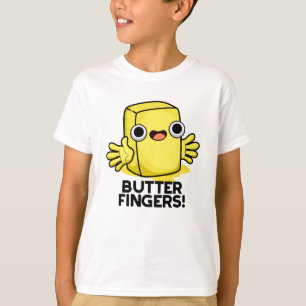 Camiseta Botão dos dedos das mãos Comida da manteiga
