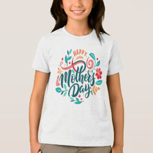 Camiseta Botão Feliz Dia de as mães Floral Design-63754