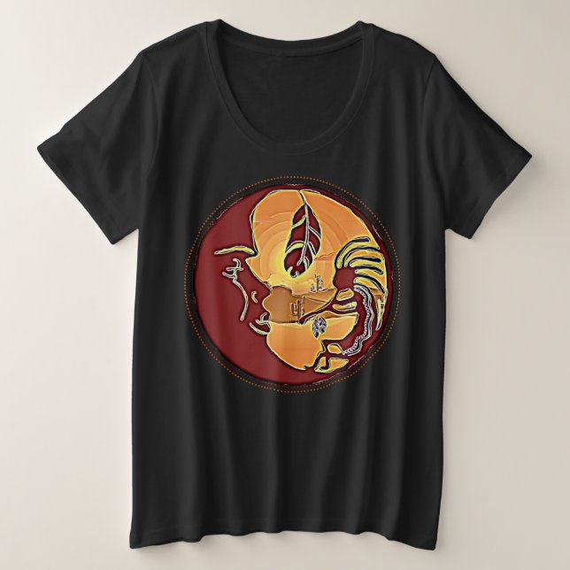 Camiseta Botão Paisagem - Lua Kokopelli Feather 1 (Frente do Design)