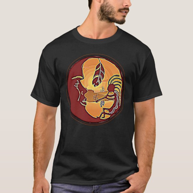 Camiseta Botão Paisagem - Lua Kokopelli Feather 1 (Frente)