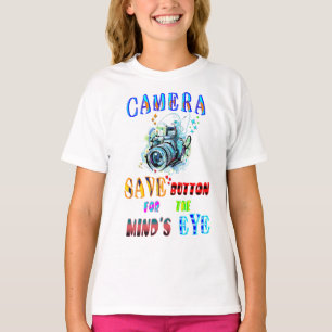 Camiseta Botão SALVAR Câmera para o olho da mente