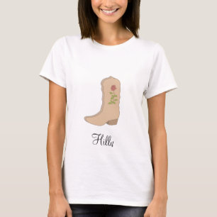 Camiseta Botas Bege Country com Flor