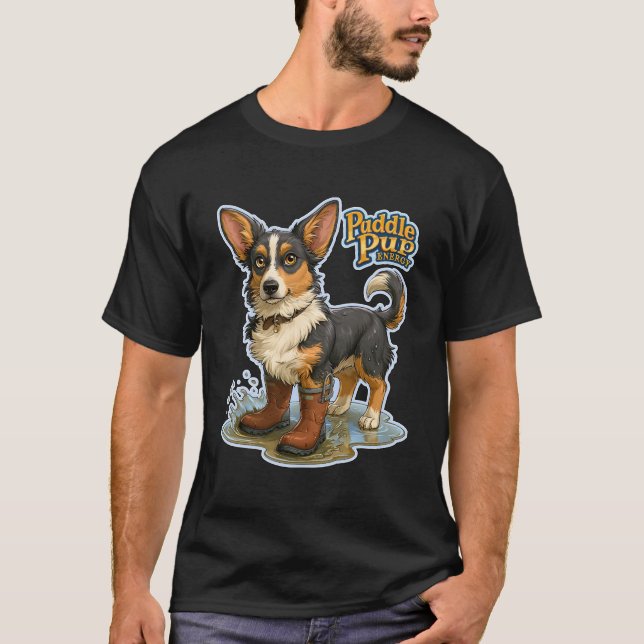 Camiseta Botas de Chuva Cachorro Energético Puddle Pup (Frente)