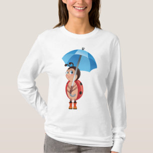 Camiseta Botas de Chuva Guarda-Chuva Azul Joaninha Fofa