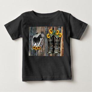 Camiseta Botas de Cowboy Cavalo Galopando Ferradura Girassó