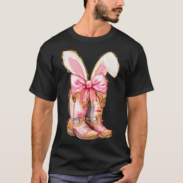 Camiseta Botas de Cowboy Coelho de Páscoa Cumprimento Coque (Frente)