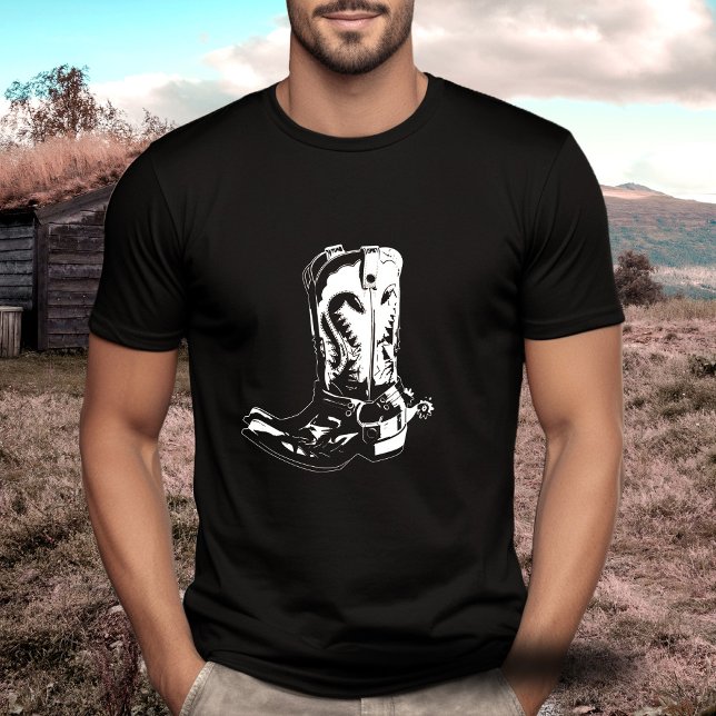 Camiseta Botas de cowboy ocidentais selvagens (Cowboyboots, cowboy boots, wild west, black and white t-shirt. Add your own text.)