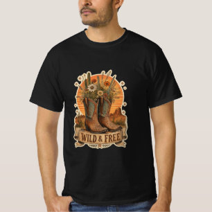 Camiseta Botas de Cowboy Selvagens e Livres Flor do Deserto