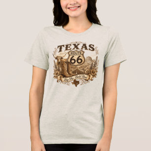 Camiseta Botas de Cowboy Texas Longhorn Rota 66 Retrô Sépia
