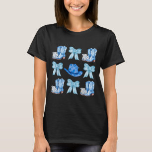 Camiseta Botas de Cowgirl Laço Coquete Azul Chapéu Ocidenta