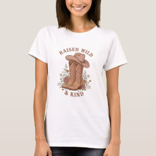 Camiseta Botas de Cowgirl Selvagem & Gentil Chapéu Slogan 