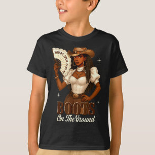 Camiseta Botas de História Negra no Chão Cowgirl Western