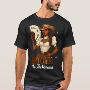 Camiseta Botas de História Negra no Chão Cowgirl Western 