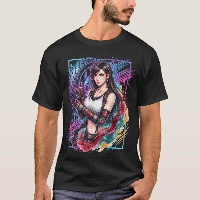 Camiseta Botas de saia preta Tifa Lockhart Final Fantasy VI (Frente)