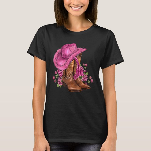 Camiseta Botas De Vaca Rosa Floral E Dias de os namorados D (Frente)