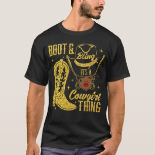Camiseta Botas e Brilho Cowgirl Preta Afro-Americana Bla