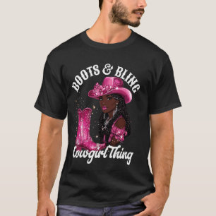 Camiseta Botas e Brilho é Coisa de Cowgirl,História Negra M
