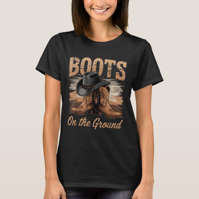 Camiseta Botas No Terreno Da Linha Da Cowgirl Mulheres Danç (Frente)