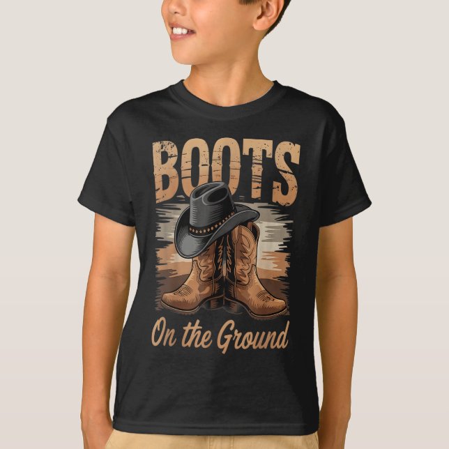 Camiseta Botas No Terreno Da Linha Da Cowgirl Mulheres Danç (Frente)
