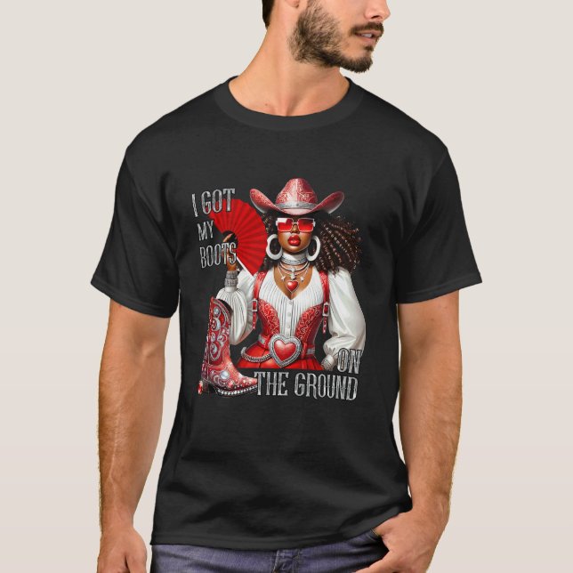 Camiseta Botas Ocidentais Pretas de Vaqueira I Coloquei Min (Frente)