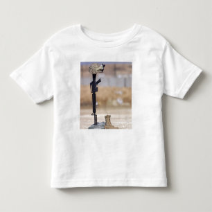 Camiseta Botas, rifle, dog tags, e capacete protetor