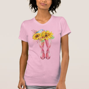 Camiseta Botas Rosa, Pássaro Azul e Girassóis