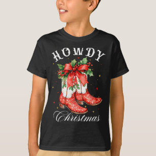 Camiseta Botinha Cowgirl de Natal Ocidental Howdy Coquete A