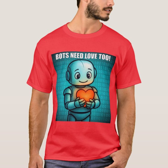 Camiseta Bots Need Love Too - Men's Bright Red (Frente)