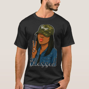 Camiseta Bougie Blessed Camo Boné Cristão Mulher Preta