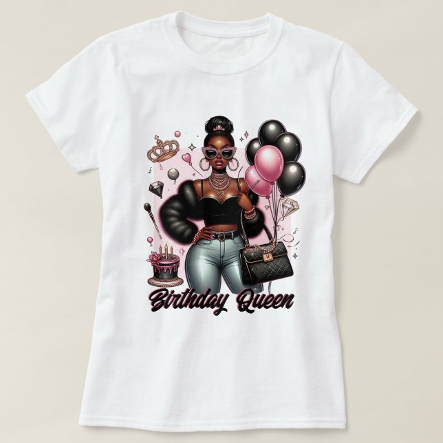 Camiseta Boujee African American Woman Birthday Queen (Frente do Design)